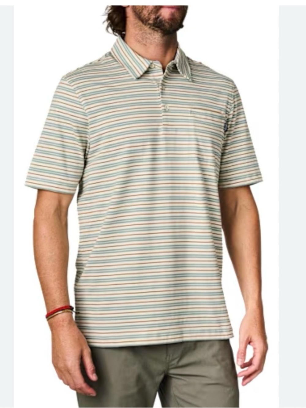 Men's Marsh Wear Pensacola Polo Short-Sleeve Striped in Cream and Green